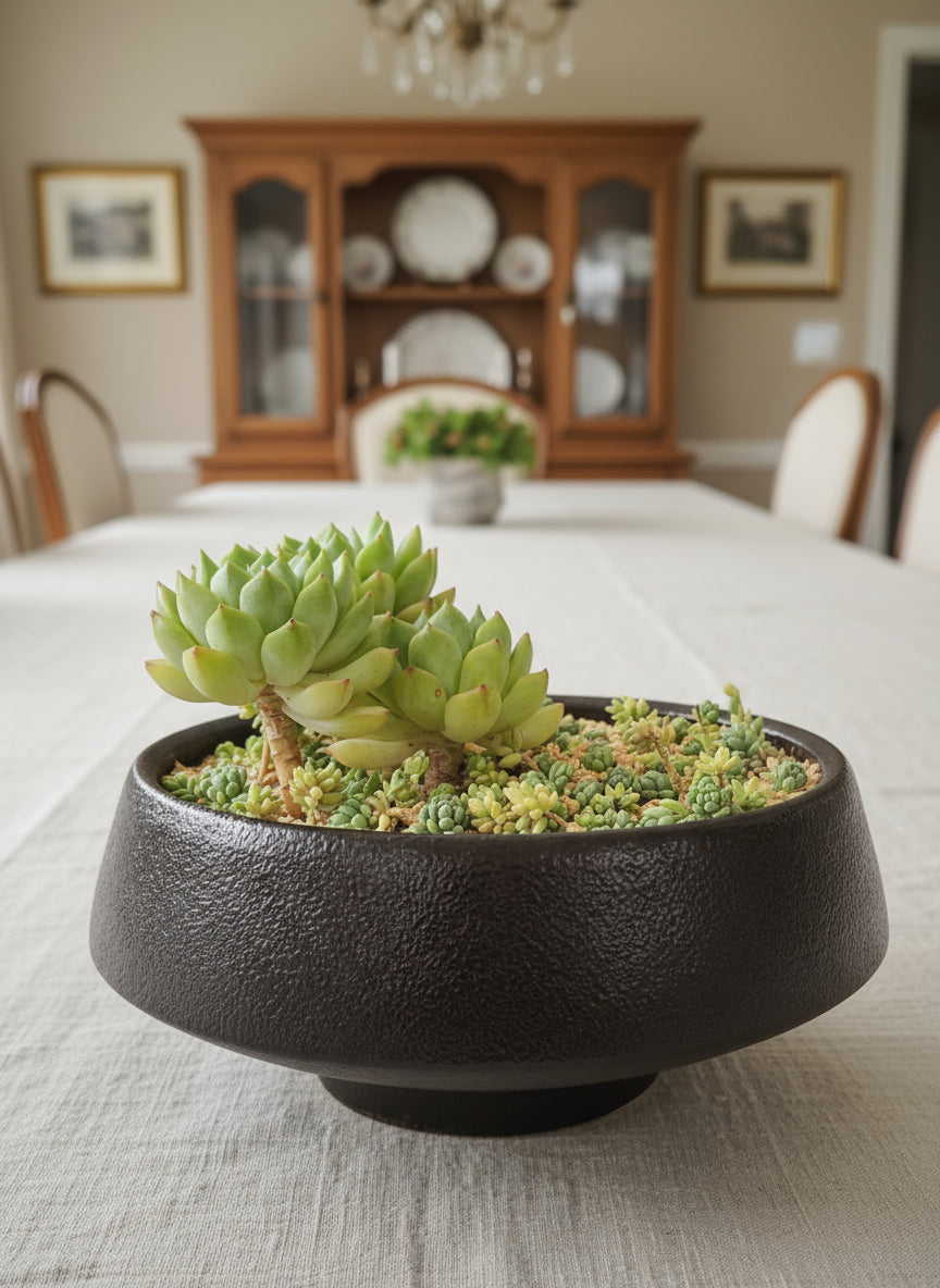 Succulent Classic Black Planter – Echeveria ‘Lime n Chili’ & Blue Tears Sedum - SlowBloomGreens