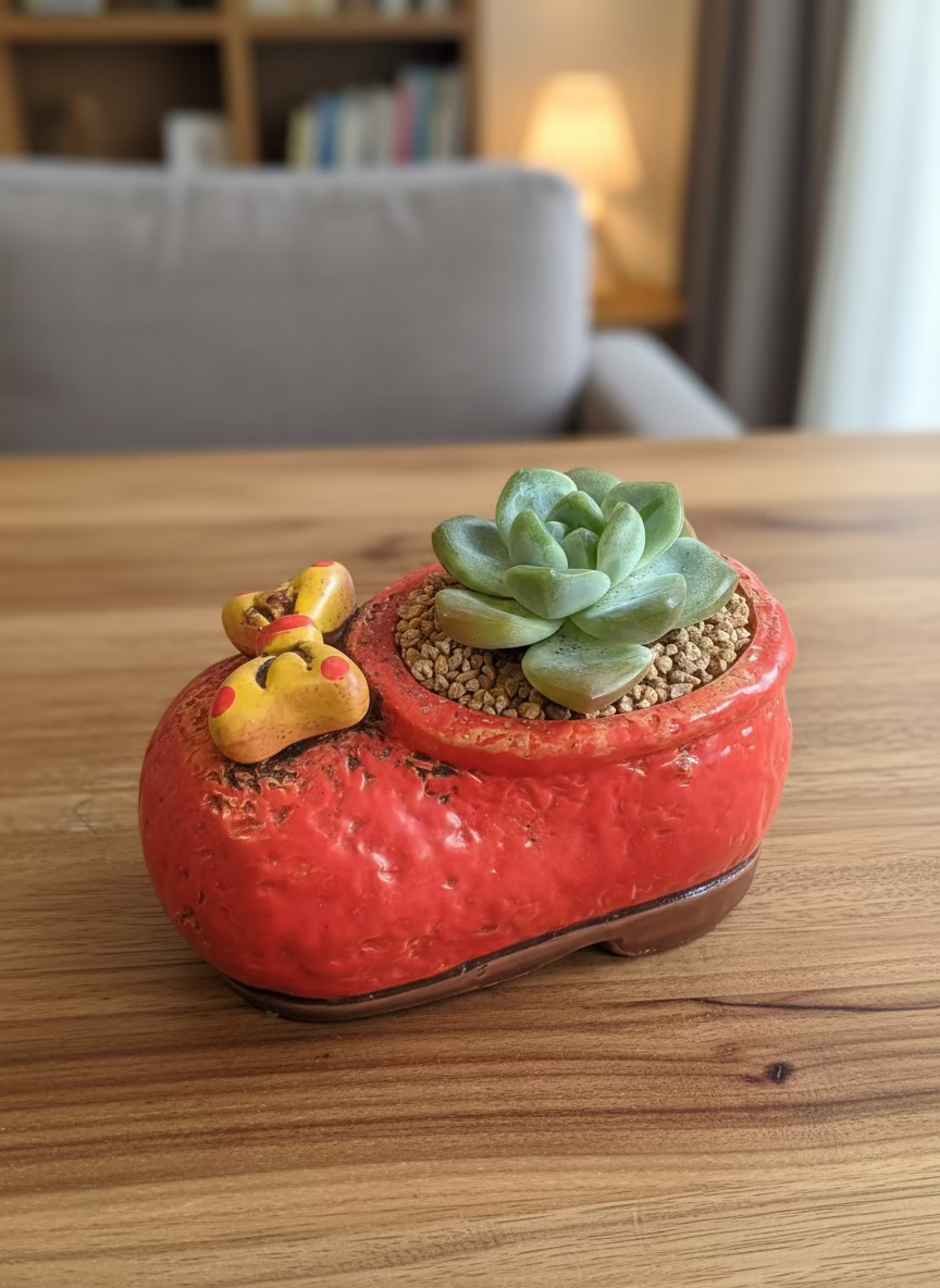 Succulent Mary Jane Charm Red Planter – Echeveria Ice Green