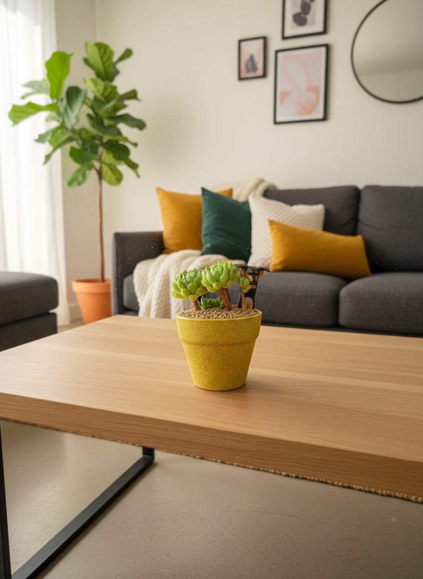 Succulent Speckled Terracotta Yellow Planter (with dauchund) – Echeveria Chilli & Lime