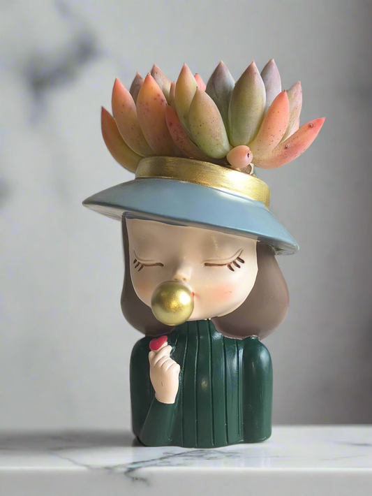 Succulent Girl Planter – Blowing Love with Pachyphytum 'Sky Beauty'