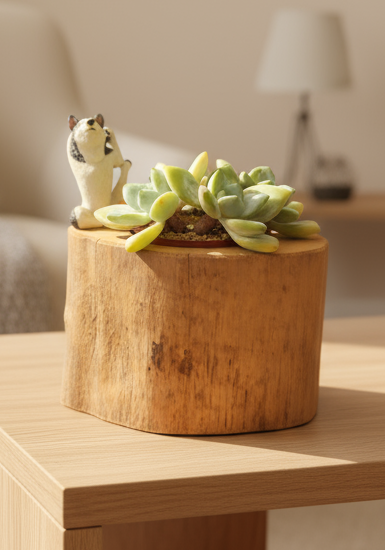 Succulent Yoga Husky on Woodland Log – Echeveria Hybrid
