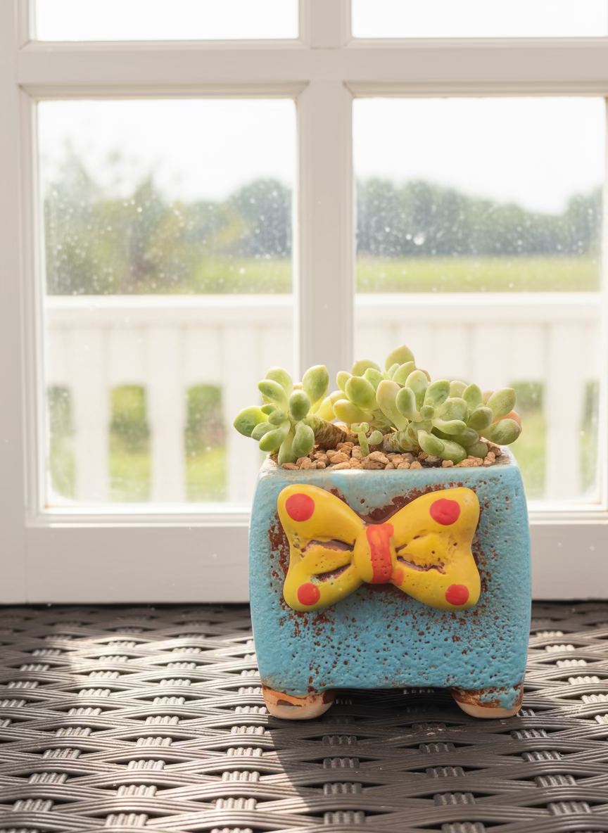 Succulent Festive Yellow Bow Square Planter – Tiscalatengo gorge sedum - SlowBloomGreens