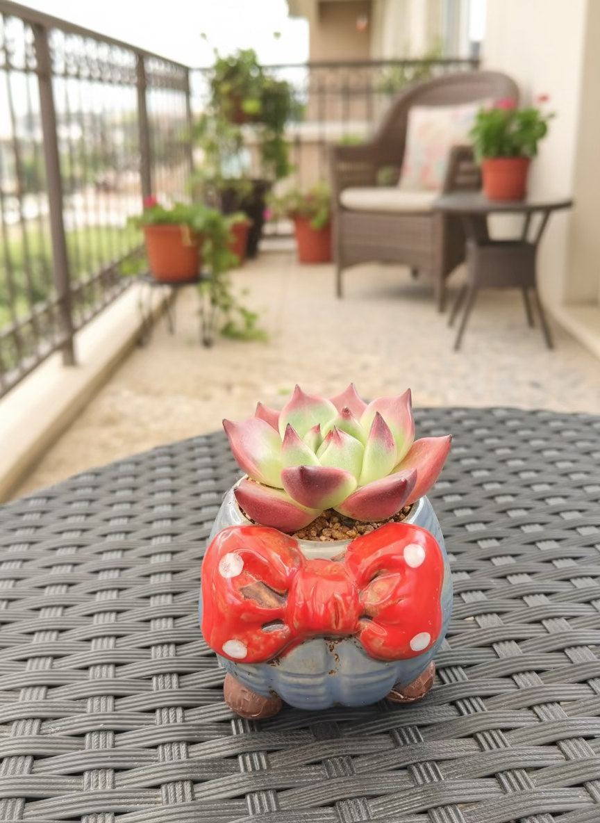 Succulent Festive Blue Bow Planter – Echeveria Agavoides 'Romeo' - SlowBloomGreens