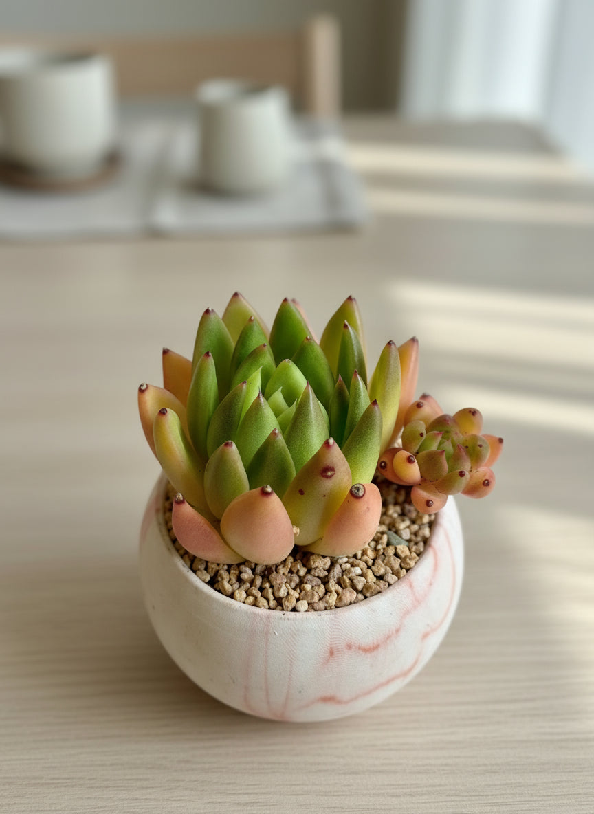 Succulent Elegant Round Orange Planter – Lipstick Echeveria