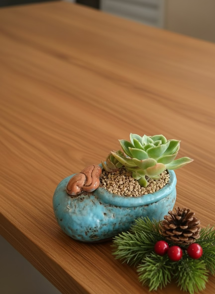 Succulent Mary Jane Charm Blue Planter – Echeveria Agavoides