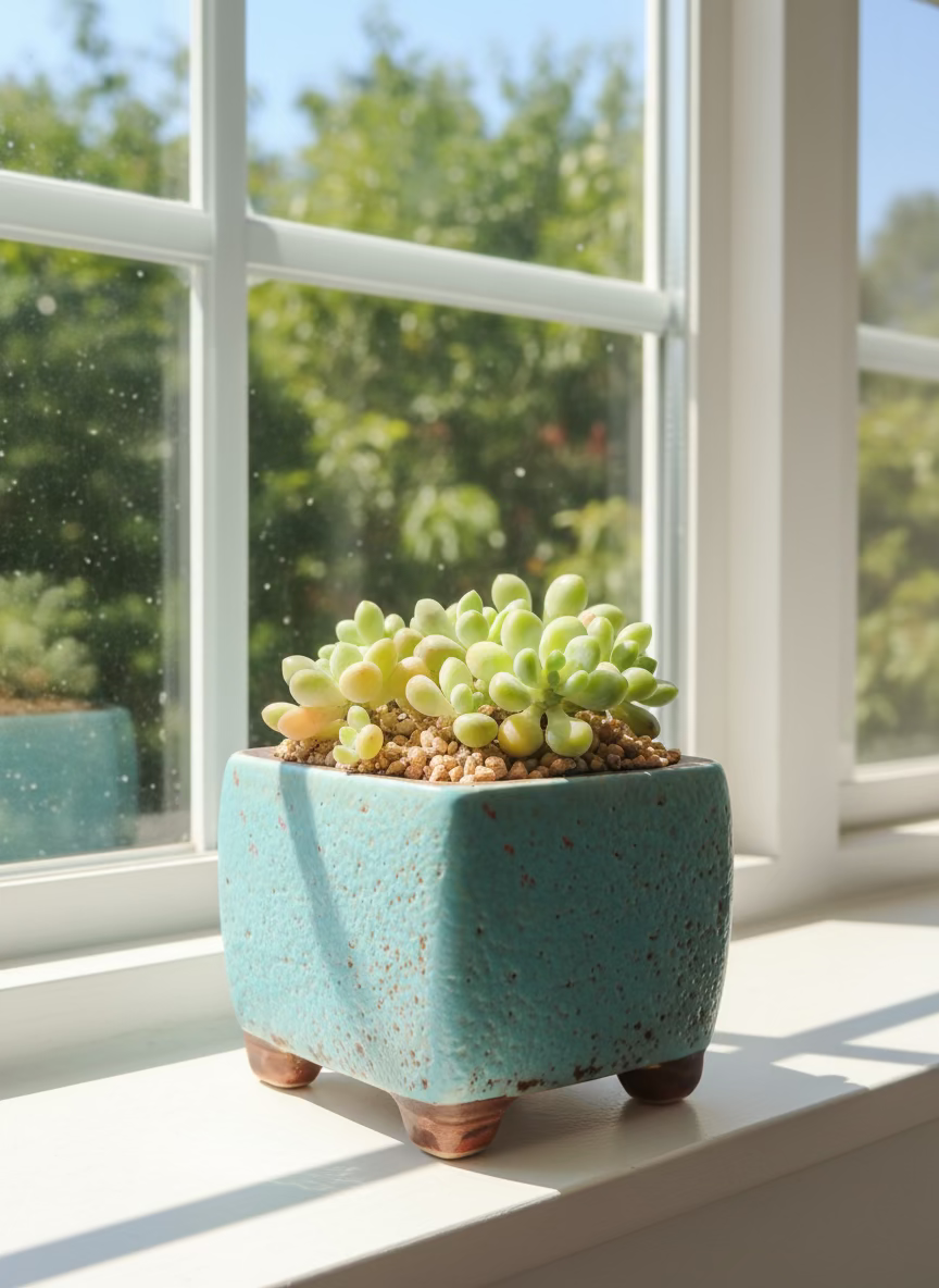 Succulent Festive Yellow Bow Square Planter – Tiscalatengo gorge sedum - SlowBloomGreens