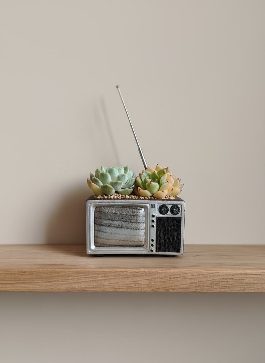 Succulent Retro TV Planter – Echeveria Hybrid - SlowBloomGreens