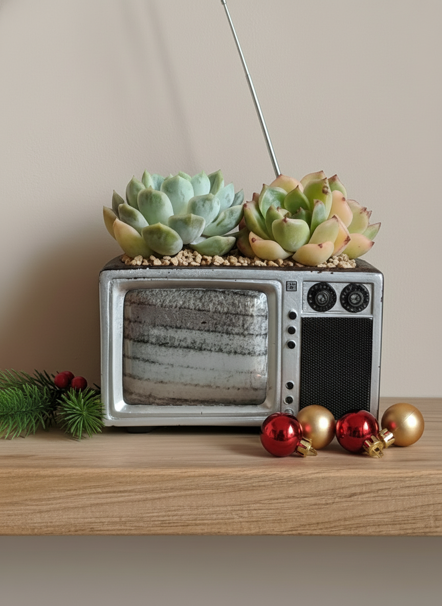 Succulent Retro TV Planter – Echeveria Hybrid - SlowBloomGreens