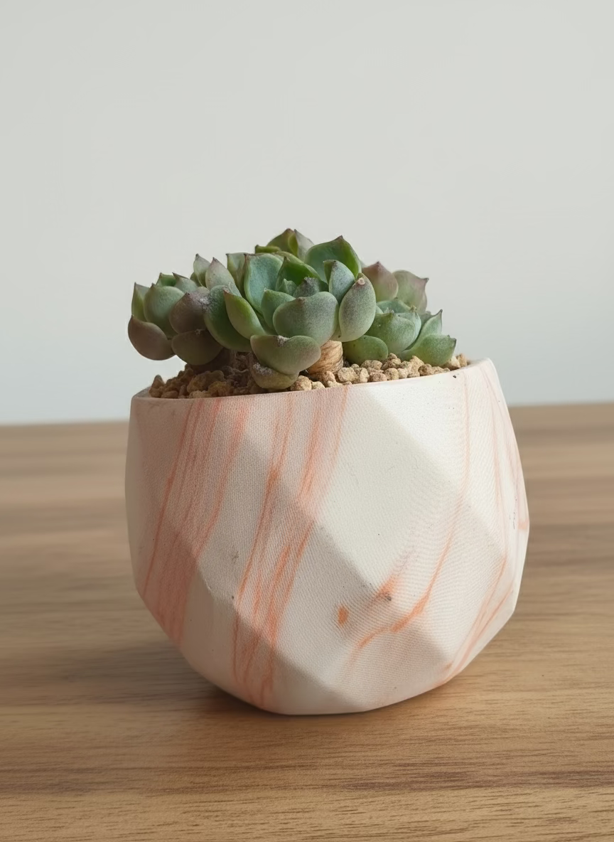 Succulent Classic Marble Orange Planter – Echeveria Elegans