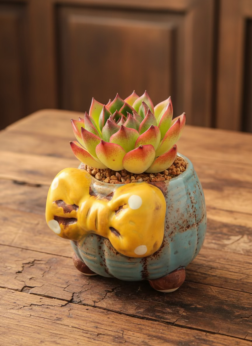 Succulent Festive Blue Bow Planter – Echeveria Agavoides 'Lipstick' - SlowBloomGreens