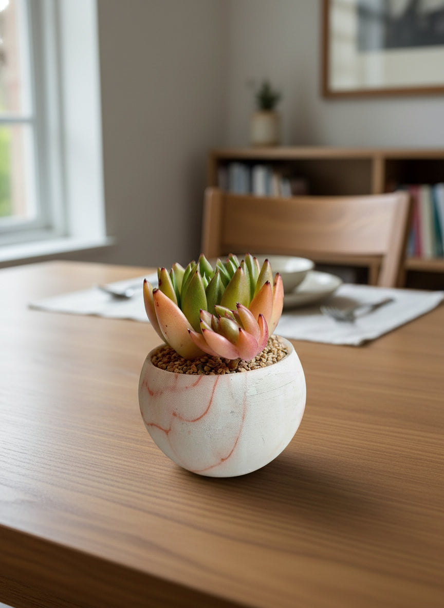 Succulent Elegant Round Orange Planter – Lipstick Echeveria - SlowBloomGreens