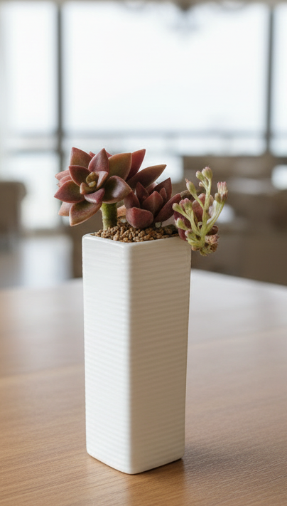 Succulent Ribbed White Planter – Graptosedum Bronze