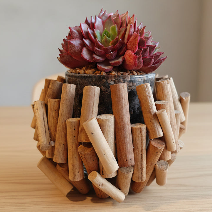 Succulent Rustic Wood Log Planter – Echeveria Agavoides (4-Headed Cluster)⭐Starbuy of the day - 20% OFF