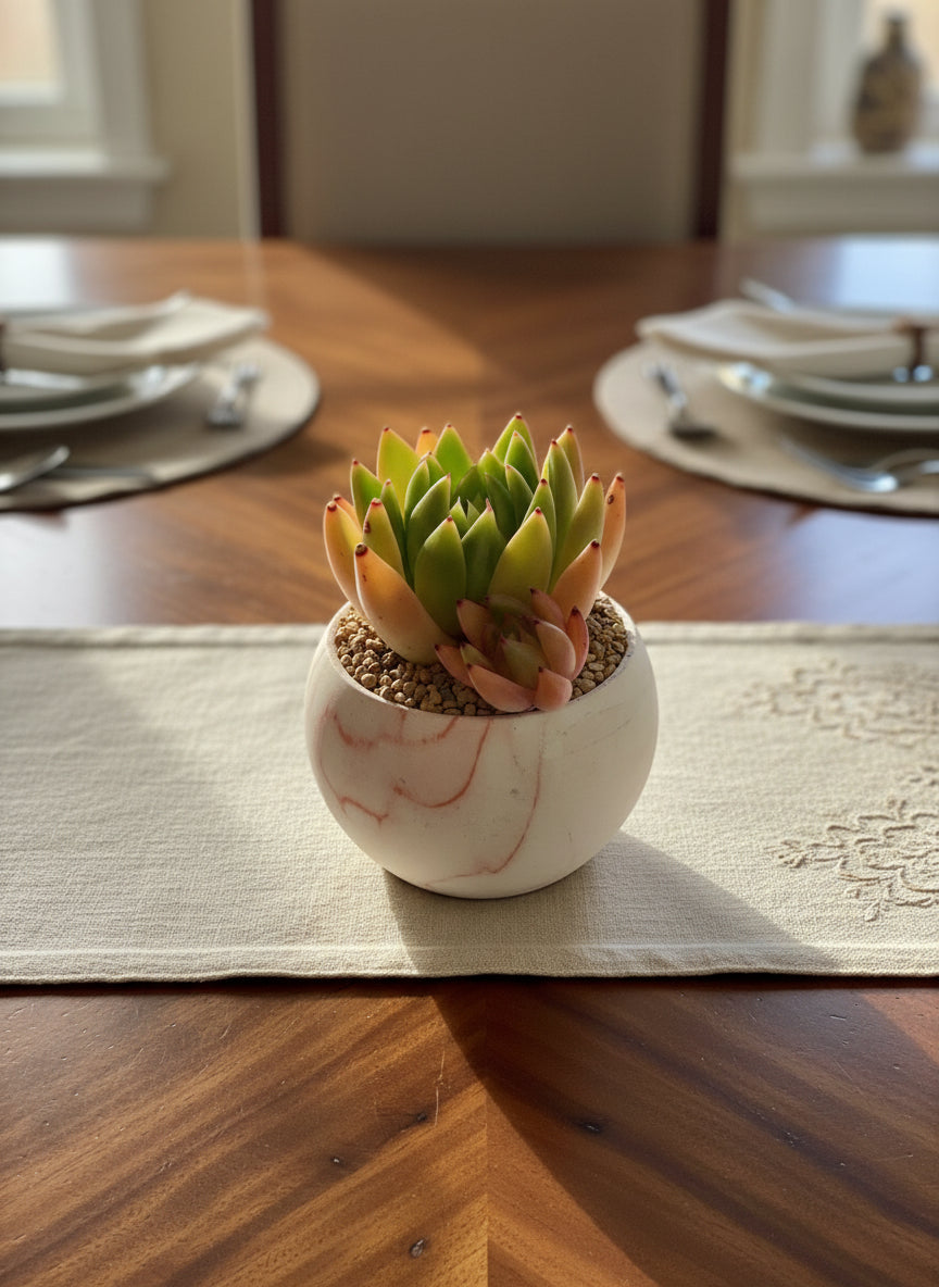 Succulent Elegant Round Orange Planter – Lipstick Echeveria