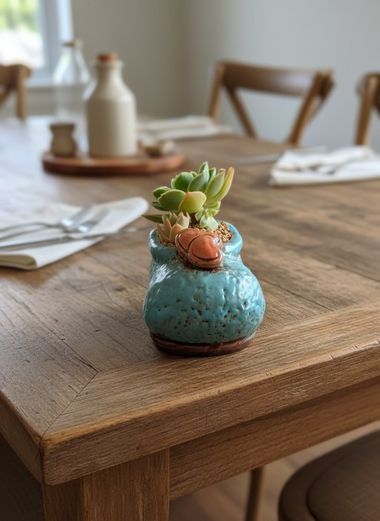 Succulent Mary Jane Charm Blue Planter – Echeveria Agavoides