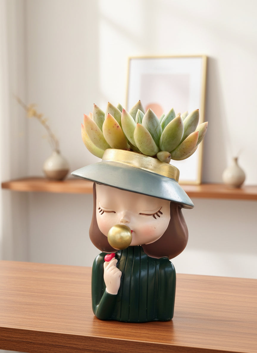 Succulent Girl Planter – Blowing Love with Pachyphytum 'Sky Beauty' - SlowBloomGreens