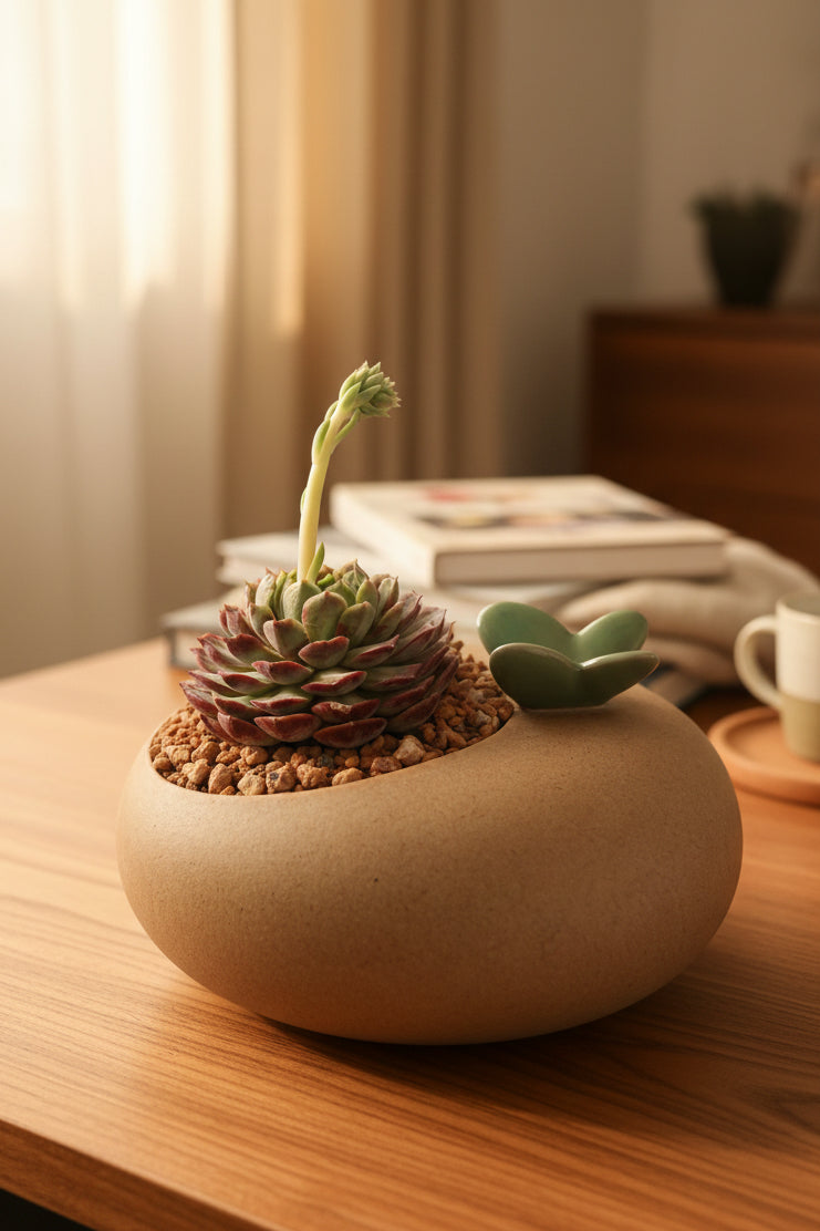 Succulent Butterfly Planter – Echeveria hybrid 'Red Hole (blooming) - SlowBloomGreens