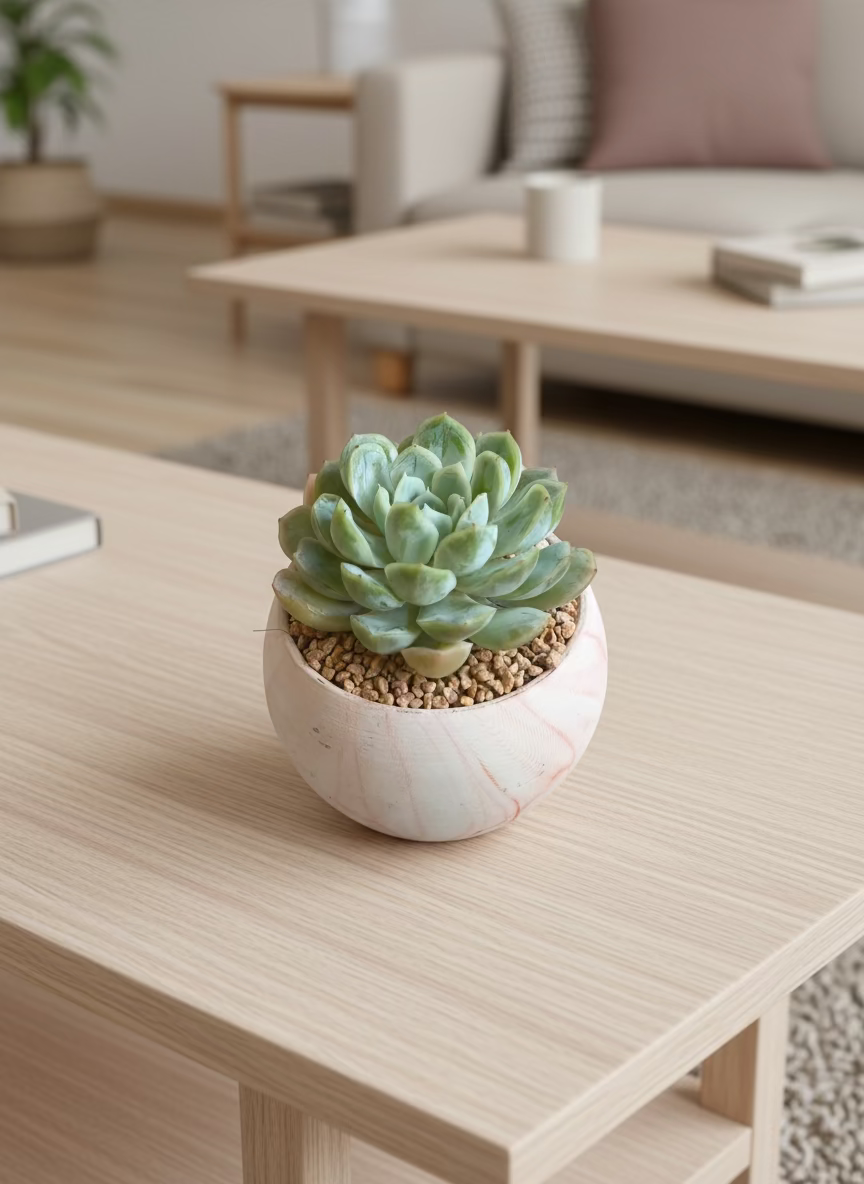 Succulent Elegant Round Orange Planter – Echeveria Elegans 'Mexican Snowball'