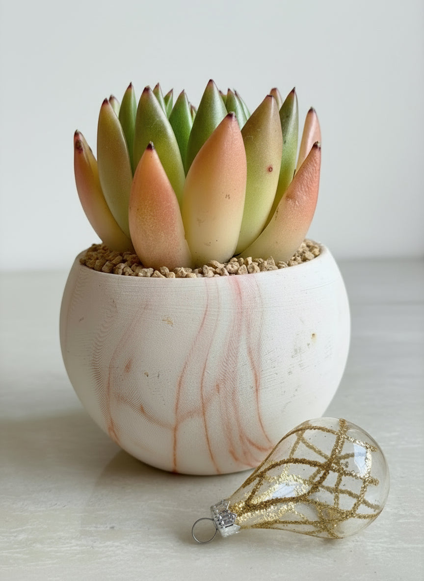 Succulent Elegant Round Orange Planter – Lipstick Echeveria