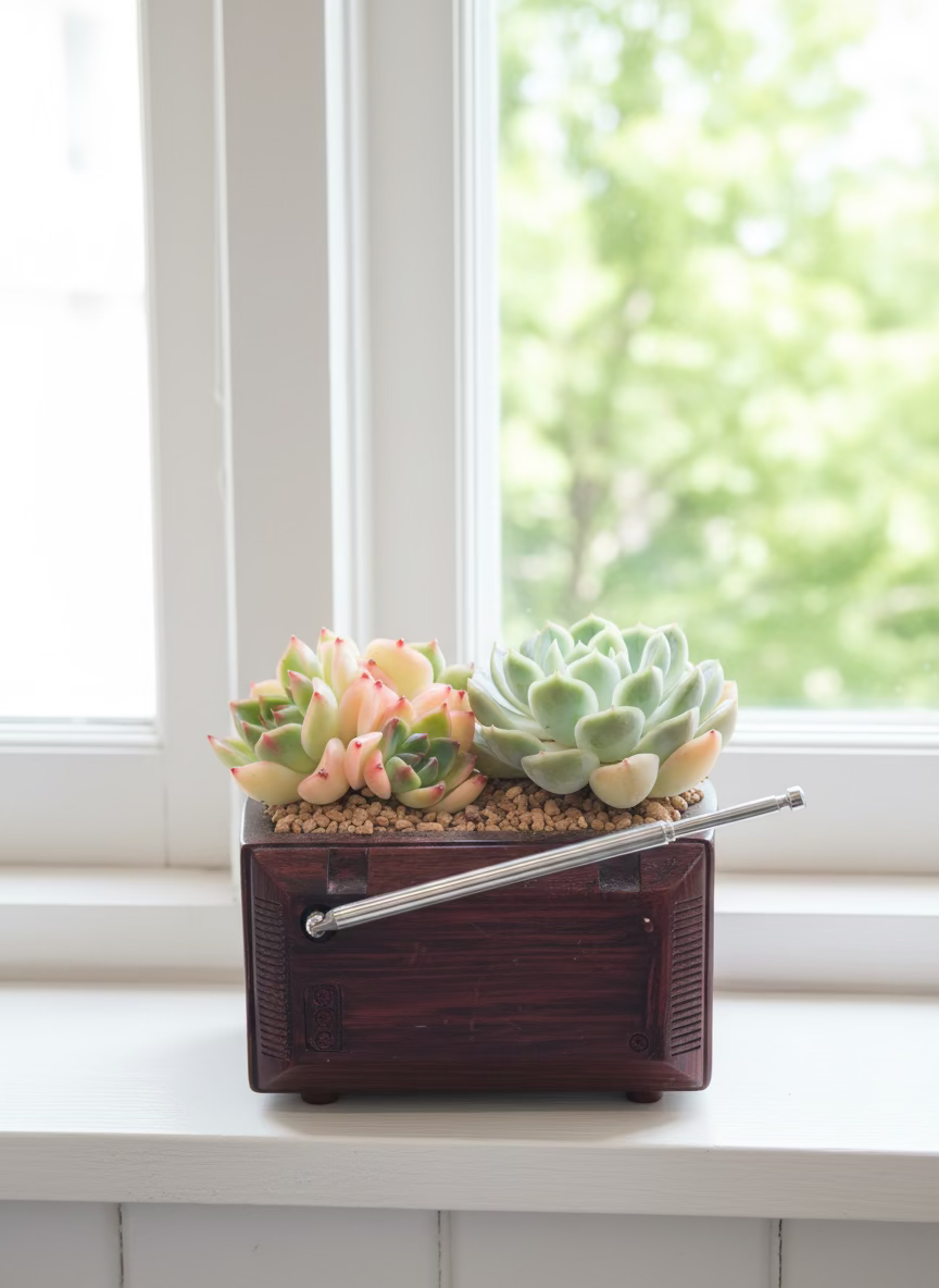 Succulent Retro TV Planter – Echeveria Hybrid - SlowBloomGreens