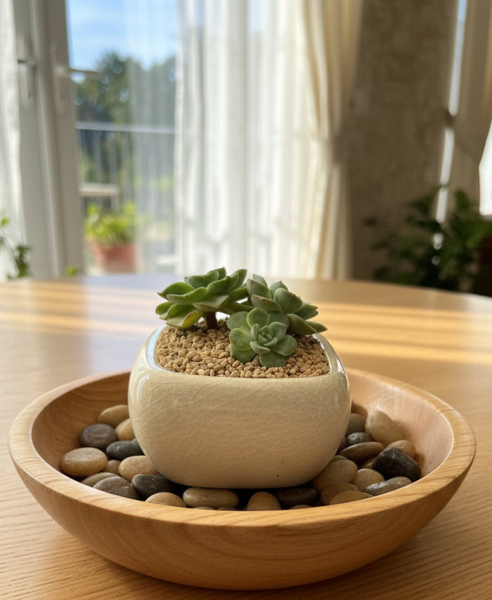 Succulent Zen Square White Planter – Echeveria 'Lime n Chili'