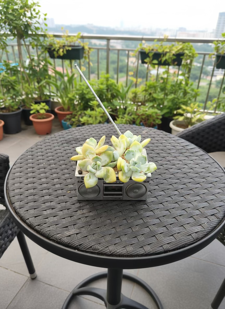 Succulent Retro Boombox – Pachyphytum oviferum - SlowBloomGreens