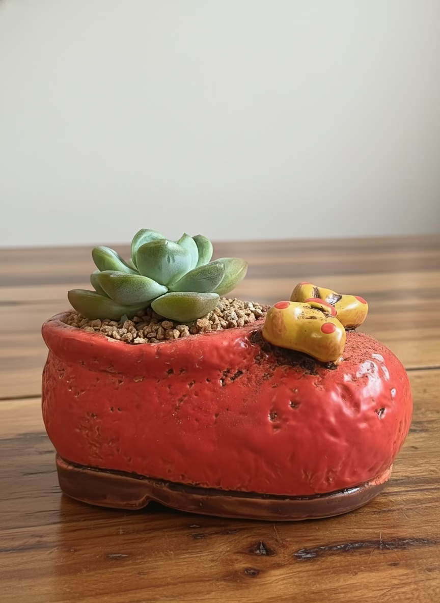 Succulent Mary Jane Charm Red Planter – Echeveria Ice Green - SlowBloomGreens