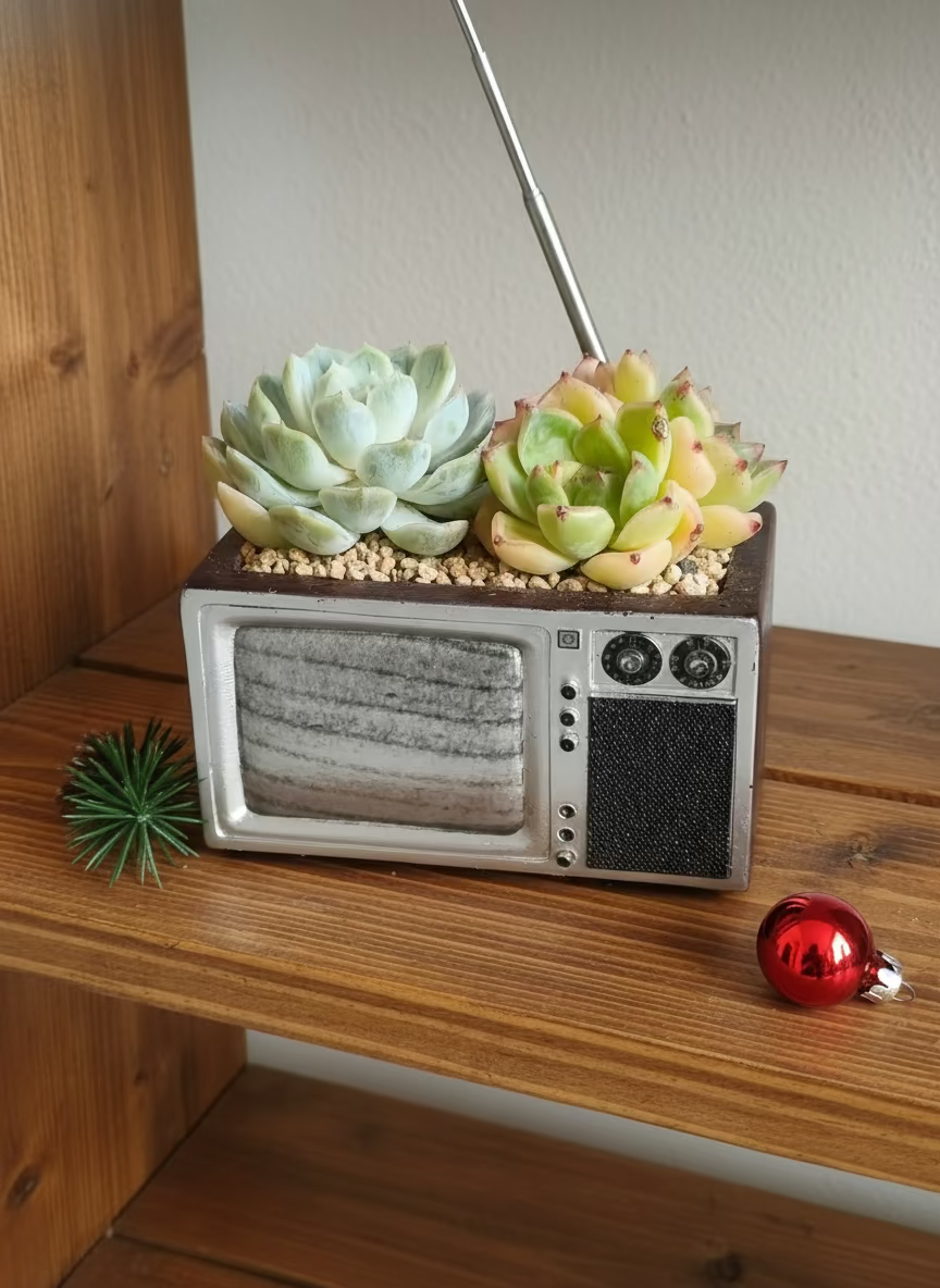 Succulent Retro TV Planter – Echeveria Hybrid - SlowBloomGreens