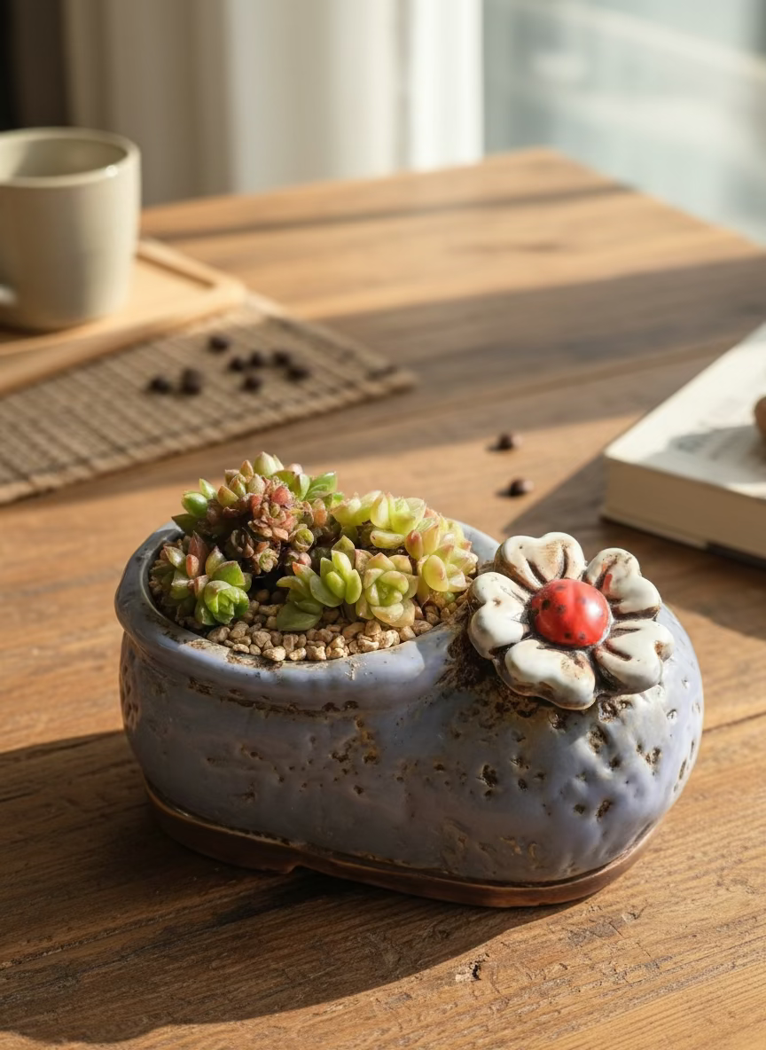 Succulent Mary Jane Charm Violet Planter - Cremnosedum 'Little Gem' - SlowBloomGreens