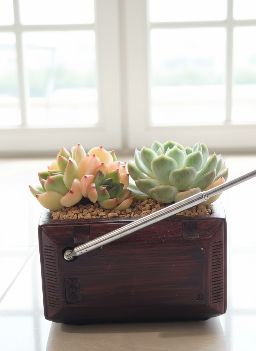 Succulent Retro TV Planter – Echeveria Hybrid - SlowBloomGreens
