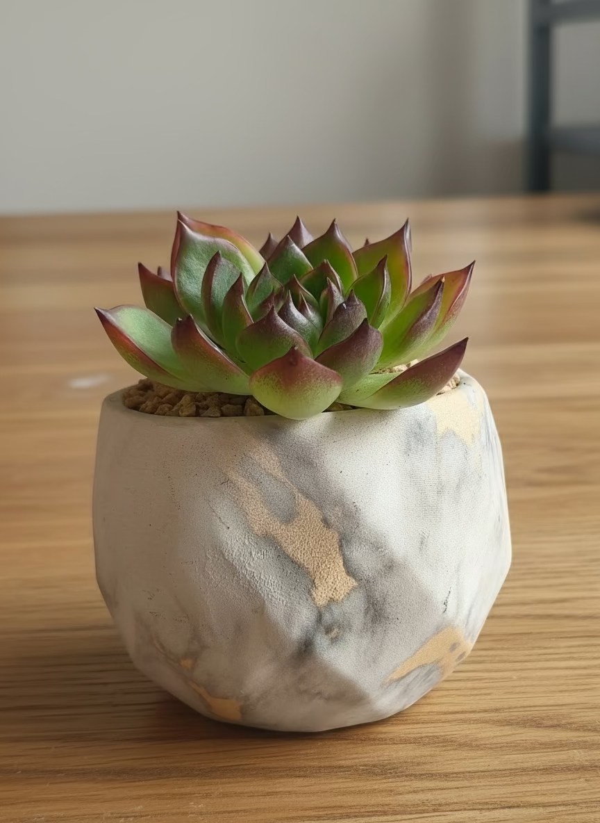 Succulent Classic Marble Gold Planter - Echeveria Agavoides