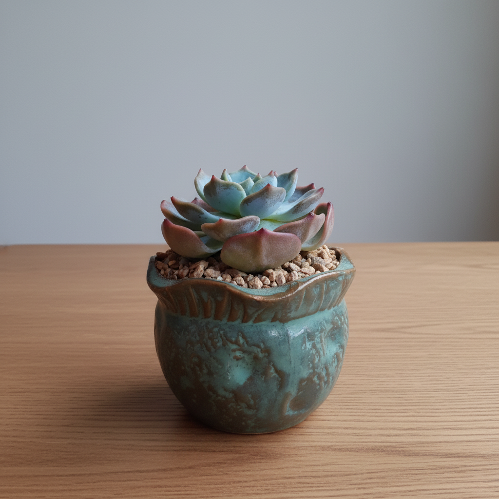 Vintage Teal Succulent Planter – Echeveria 'Bluebird' - SlowBloomGreens