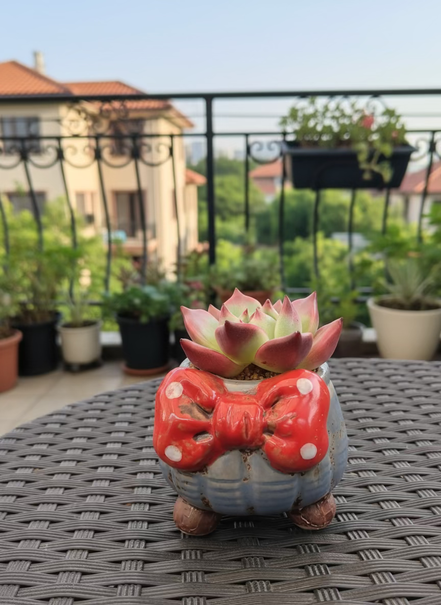 Succulent Festive Blue Bow Planter – Echeveria Agavoides 'Romeo' - SlowBloomGreens