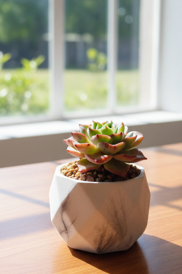 Classic Marble Ash Planter – Echeveria Agavoides - SlowBloomGreens