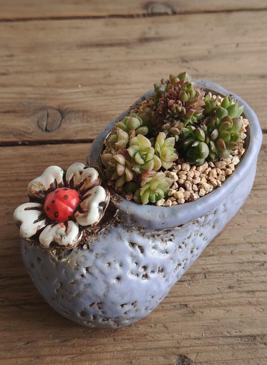 Succulent Mary Jane Charm Violet Planter - Cremnosedum 'Little Gem' - SlowBloomGreens