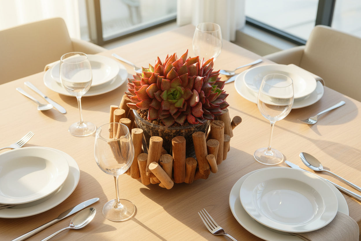 Succulent Rustic Wood Log Planter – Echeveria Agavoides (4-Headed Cluster) - SlowBloomGreens