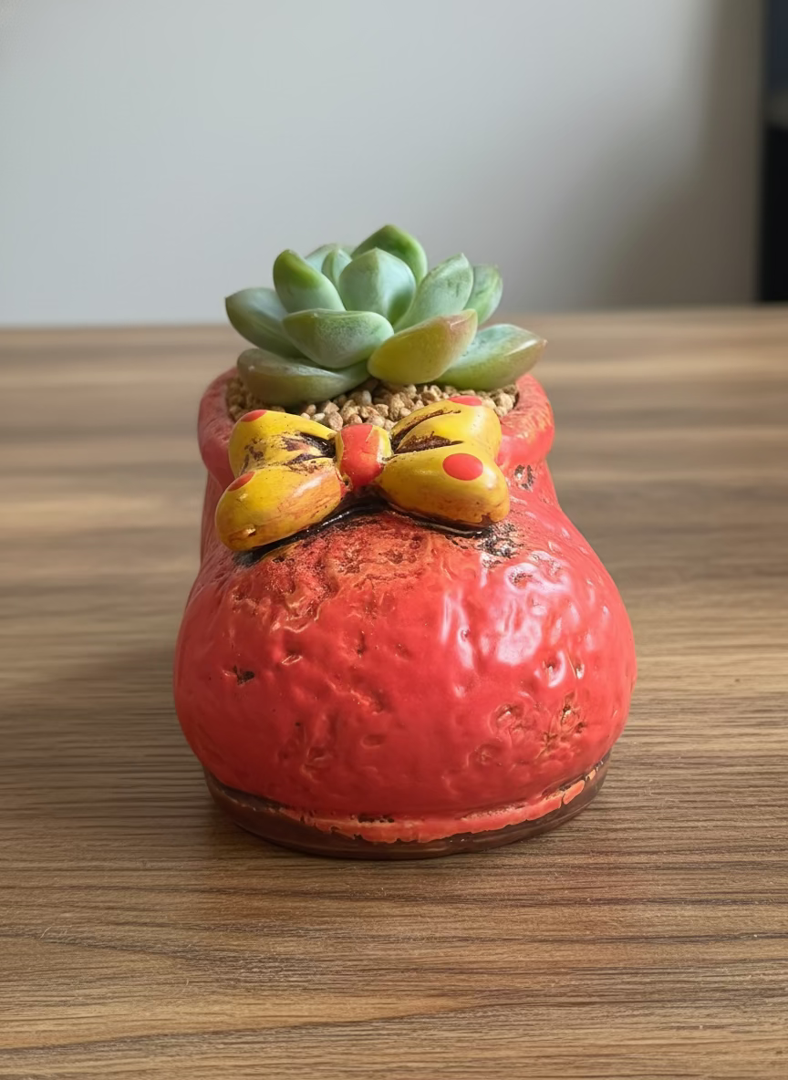 Succulent Mary Jane Charm Red Planter – Echeveria Ice Green