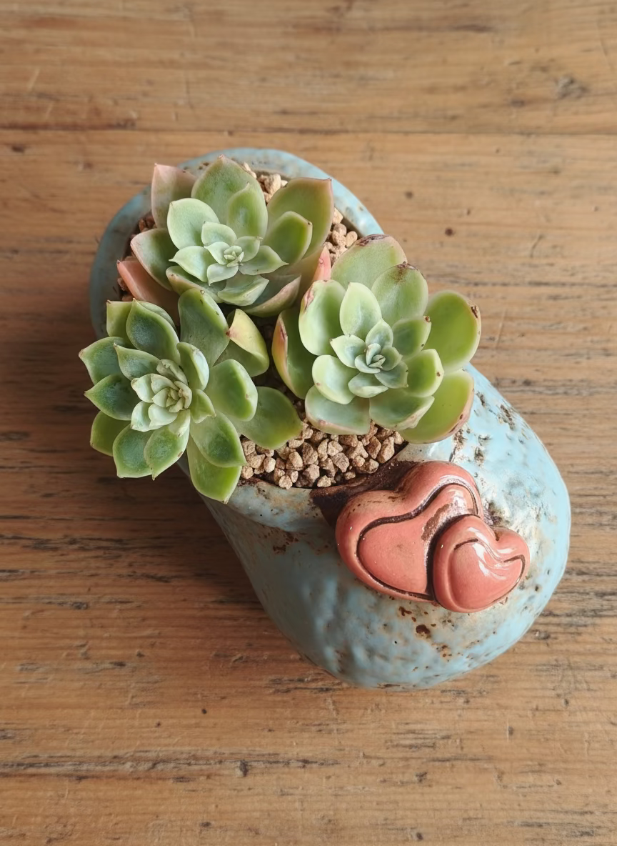 Succulent Mary Jane Charm Blue Planter – Echeveria Peach Pride - SlowBloomGreens