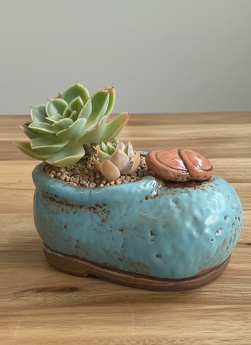 Succulent Mary Jane Charm Blue Planter – Echeveria Agavoides