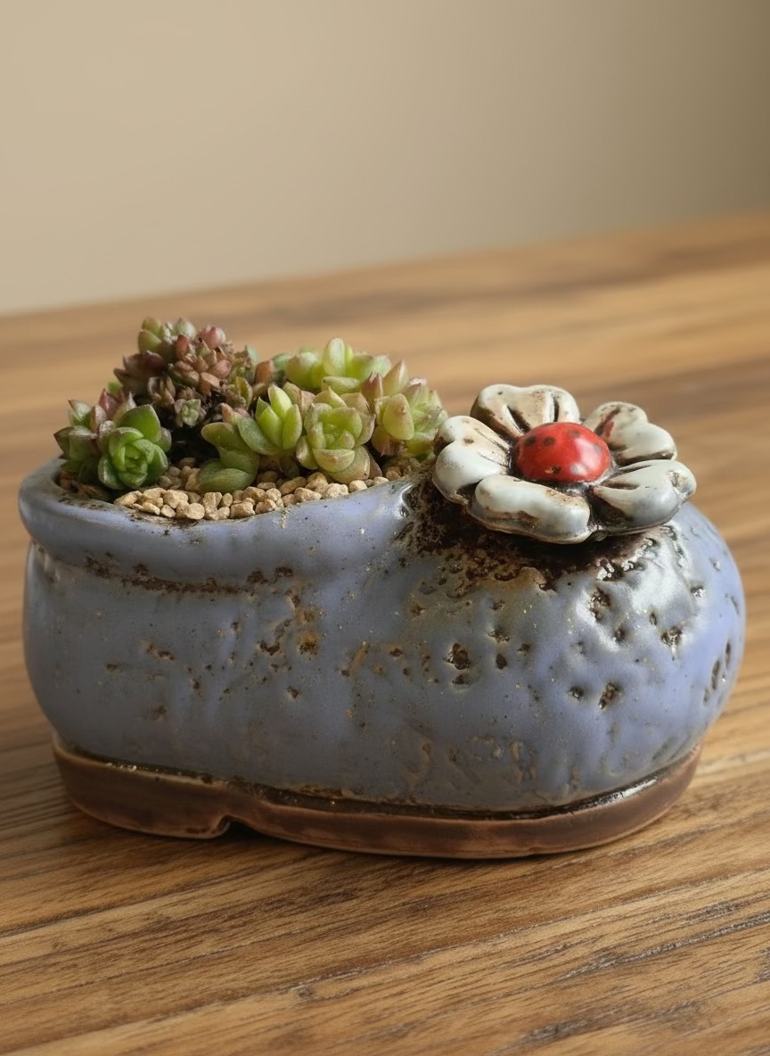 Succulent Mary Jane Charm Violet Planter - Cremnosedum 'Little Gem' - SlowBloomGreens