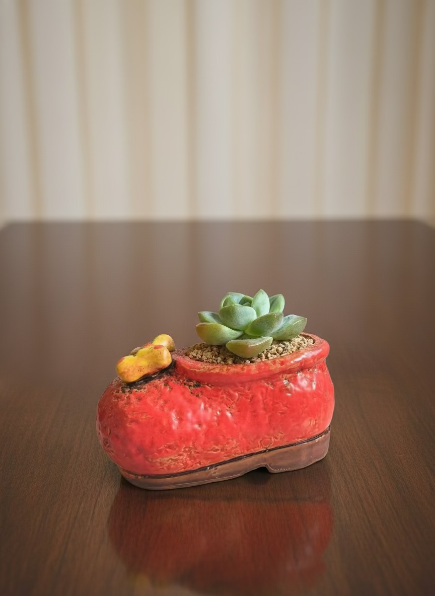 Succulent Mary Jane Charm Red Planter – Echeveria Ice Green