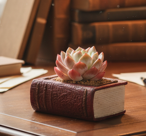 Succulent Book Nook – Echeveria Orange Monroe - SlowBloomGreens