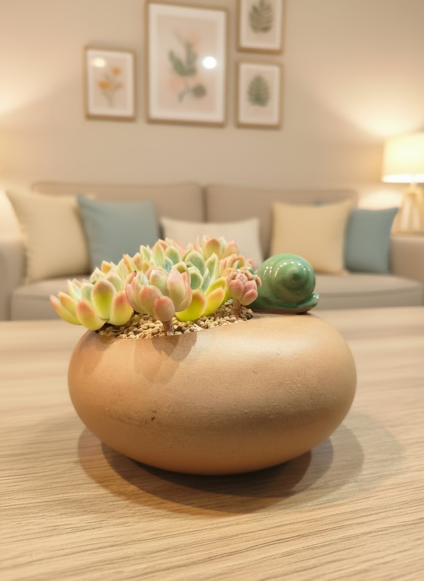 Succulent Snail Planter – Echeveria Elegans 'Raspberry Ice' - SlowBloomGreens