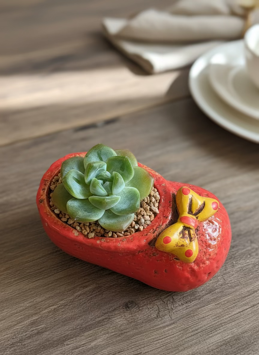 Succulent Mary Jane Charm Red Planter – Echeveria Ice Green