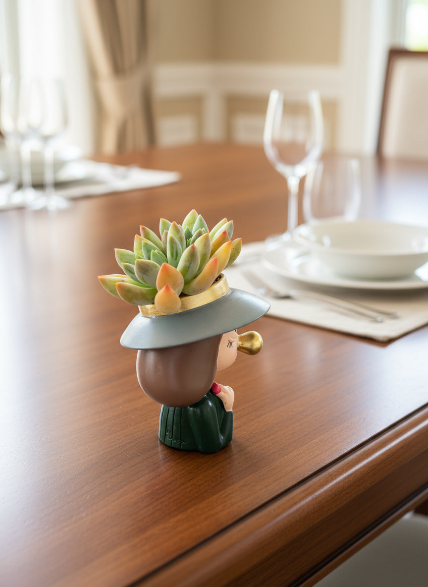 Succulent Girl Planter – Blowing Love with Pachyphytum 'Sky Beauty' - SlowBloomGreens