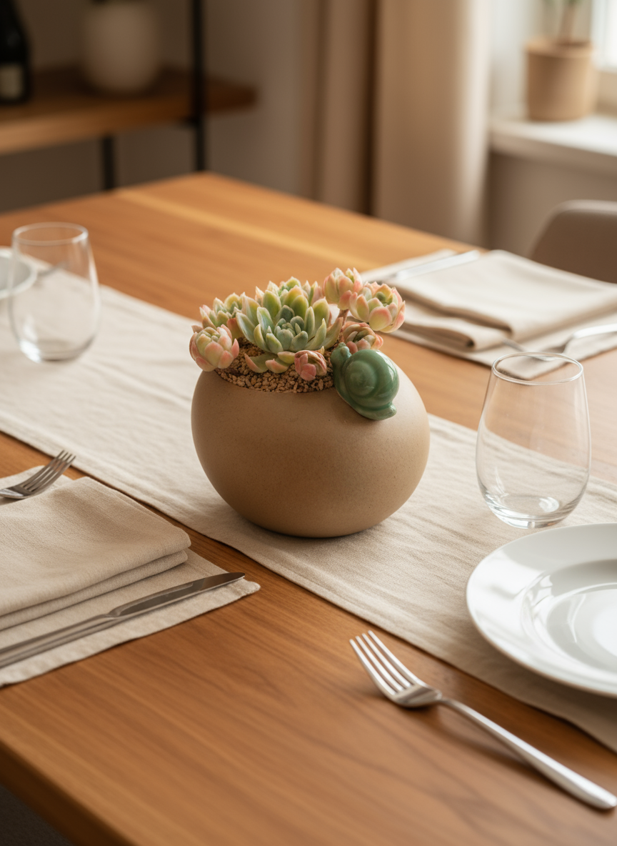 Succulent Snail Planter – Echeveria Elegans 'Raspberry Ice'