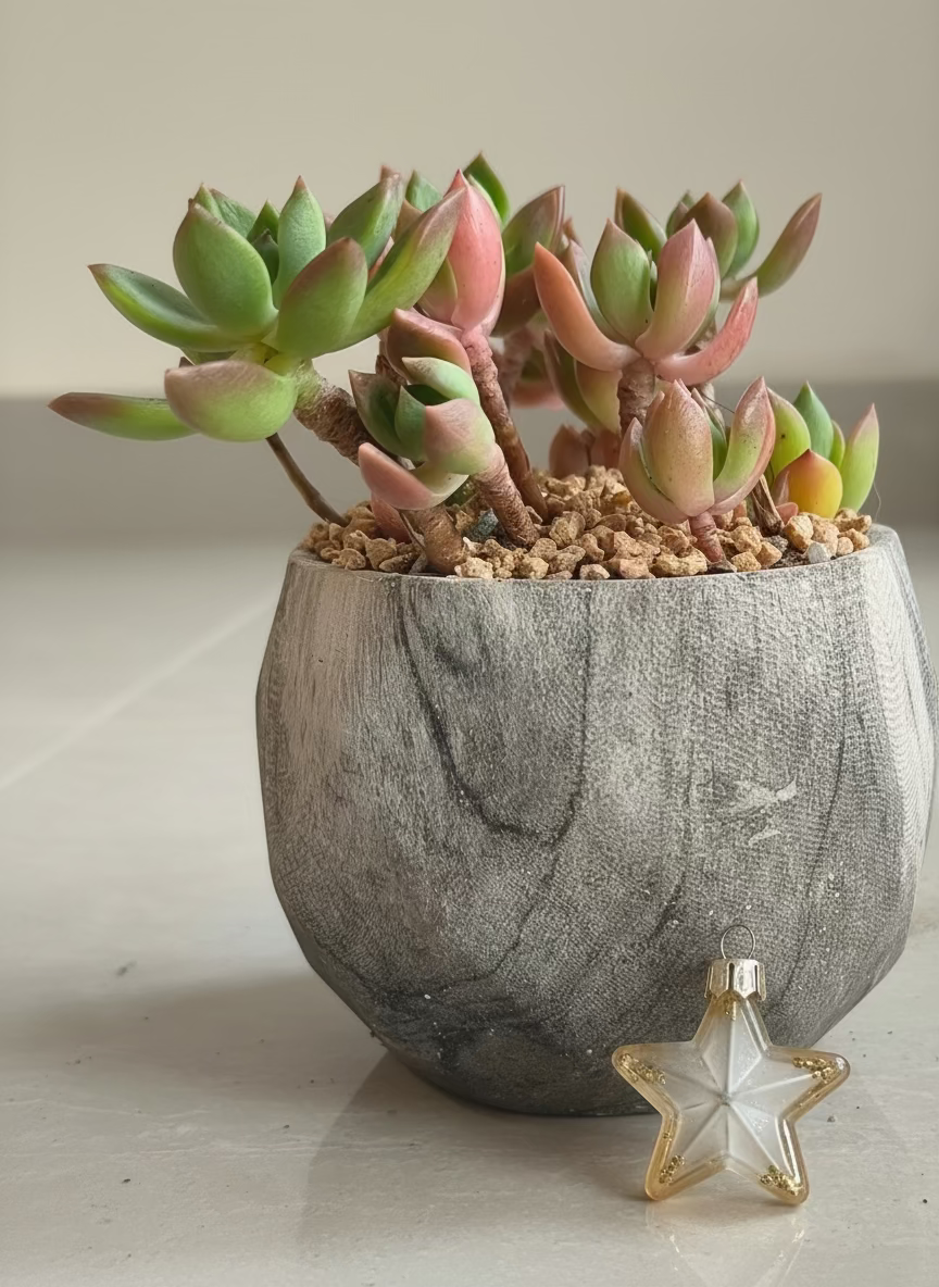 Succulent Classic Marble Grey Planter - Echeveria 'Minibelle'