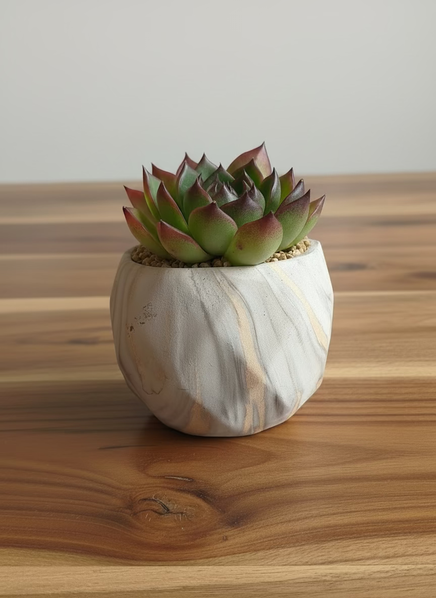 Succulent Classic Marble Gold Planter - Echeveria Agavoides