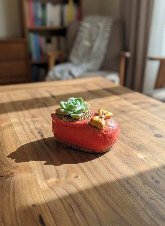 Succulent Mary Jane Charm Red Planter – Echeveria Ice Green