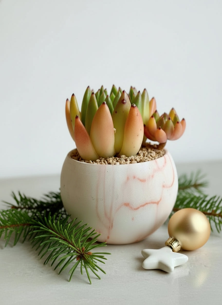 Succulent Elegant Round Orange Planter – Lipstick Echeveria - SlowBloomGreens